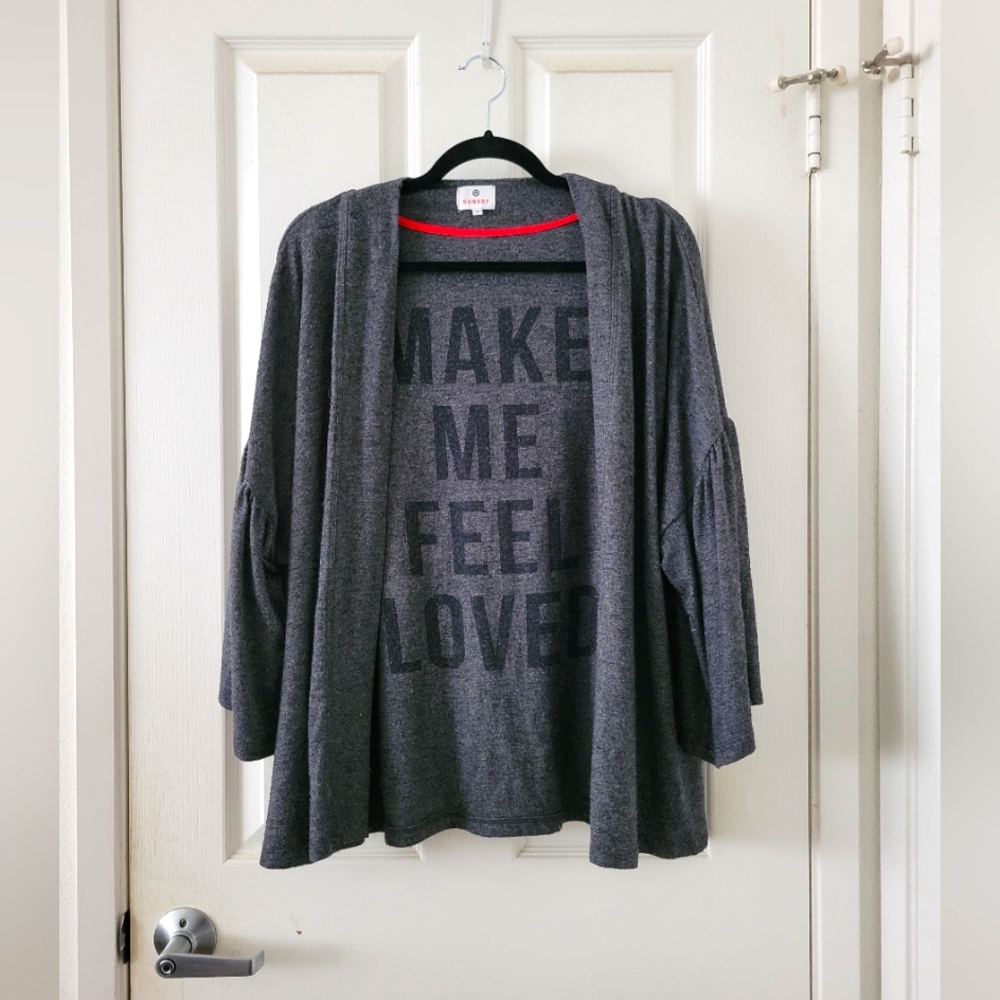 Sundry | Oversized Gray 'Make Me Feel Loved' Long Bell Sleeve Cardigan